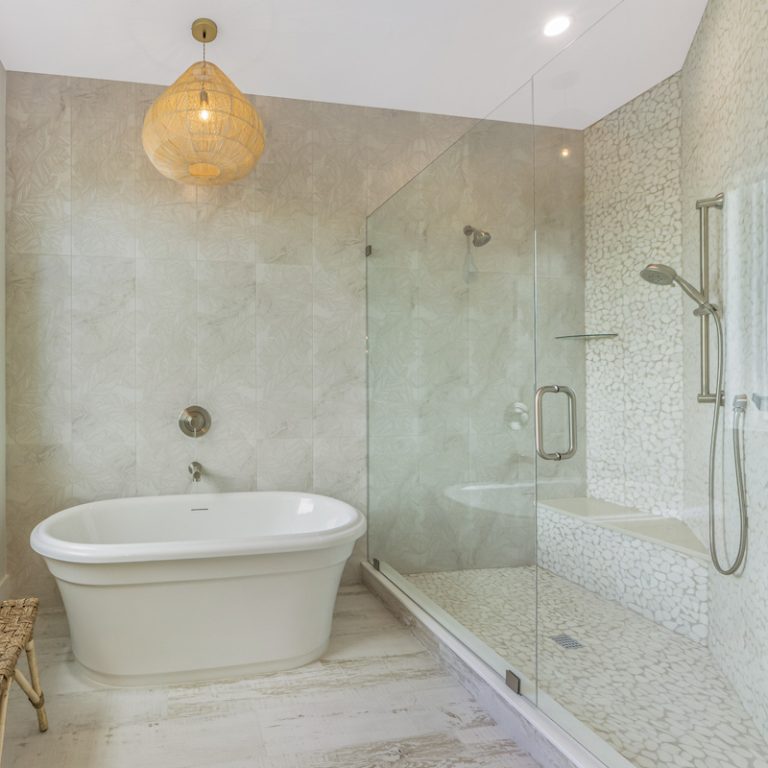Large soaker tub in a beautiful bathroom